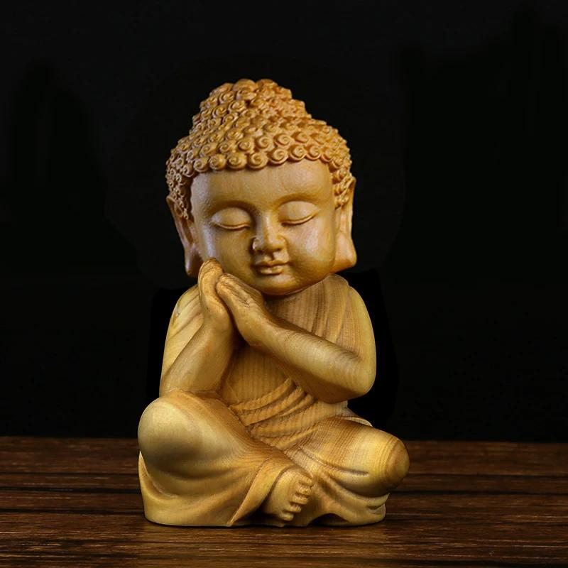 Wood Carving Buddha Statue of Tathagata Cultural and Handicraft Ornaments Wooden Carving Gift Home Desktop Decorations