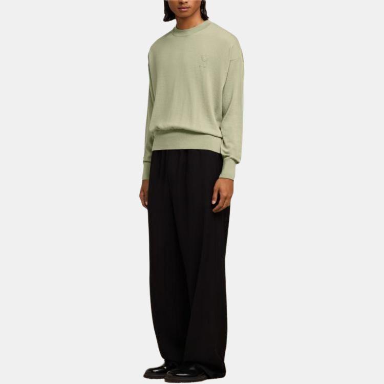 AMIPARIS Solid Color Patch Heart Round Neck Pullover Long Sleeve Sweater Unisex Sweater Sandy-Green UKS042KN0039-366