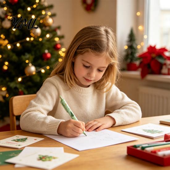 Holiday Writing Pens with Accessories 6PCS Christmas Stationery Set for Students, Cute Patterns Print Party Favors School Practical Supplies,