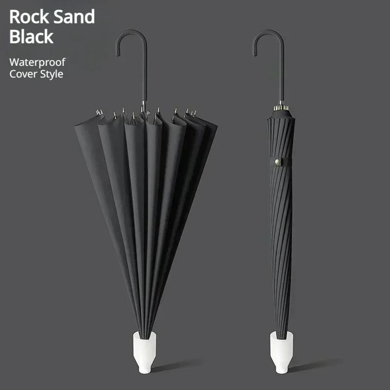 16 Bone Waterproof Canopy Umbrella Large Size with Lid Car Carrying Umbrella Simple Long Handle Umbrella Semi-automatic Umbrella