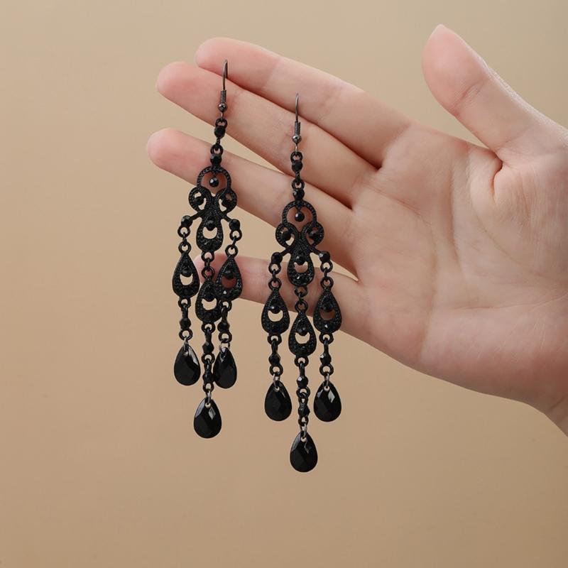 Elegant Teardrop Dangle Earrings With Stone Dialects And Intricate Cutout Design In Nonallergenic Zinc Alloy For Daily Or Formal Wear