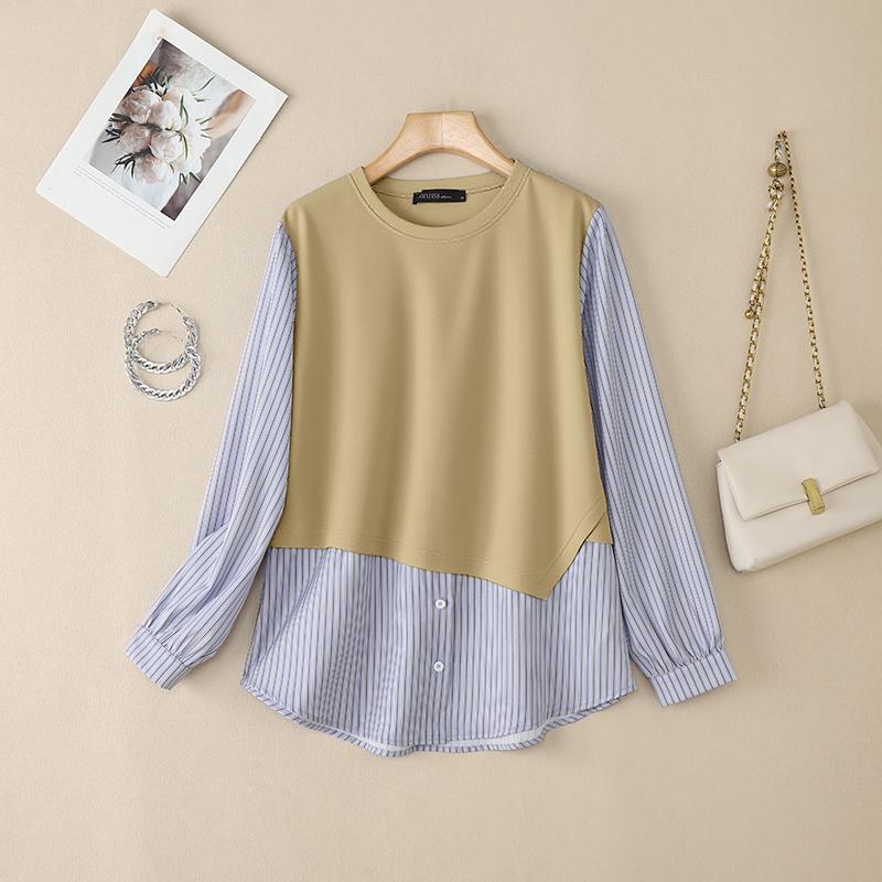 

ZANZEA Женская повседневная блузка с круглым вырезом, в полоску, с длинными рукавами, осенняя 3XL