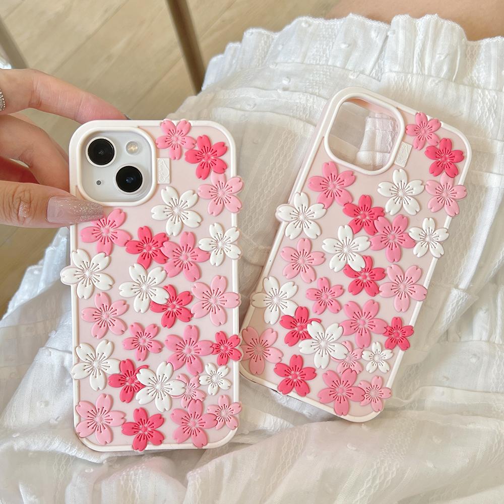 Japan Ins Kawaii 3D Flower Sakura Soft Silicone Phone Case for iPhone 12 13 14 15 16 Pro Max Shockproof Back Cover Phone Cases