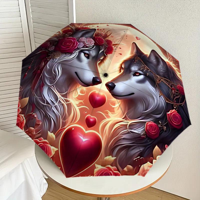 

1pc Wolf Love Romance Artwork Umbrella with Plastic Handle,Suitable for All Seasons Home Travel Outdoor UmbrellaDD965