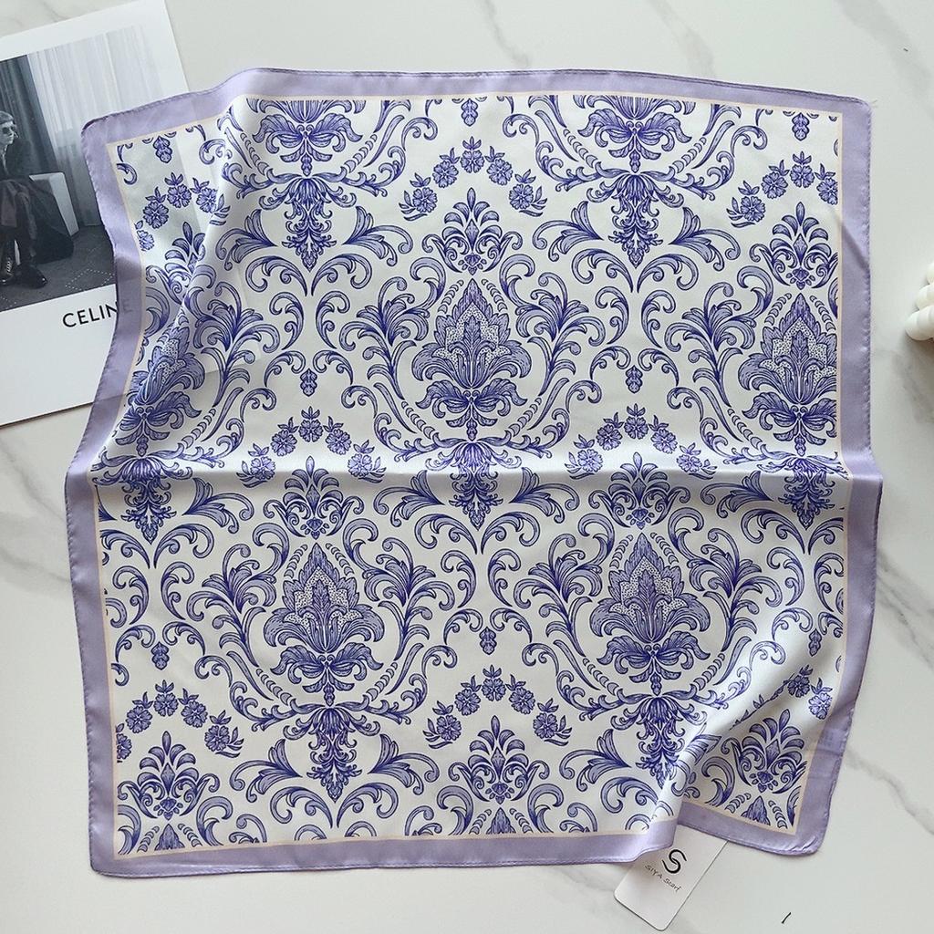 58 CM Sommer Neuer Quadratischer Schal Aus Künstlicher Seide Mit Künstlerischem Blumenschal, Haarband, Dekoratives Vielseitiges Kleines Kopftuch Für Damen