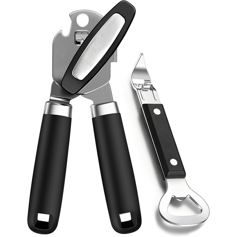 LMETJMA 2PCS Can Opener Smooth Edge Manual Can Openers Heavy Duty Stainless Steel Can Opener with Multifunctional Bottle Opener чёрный
