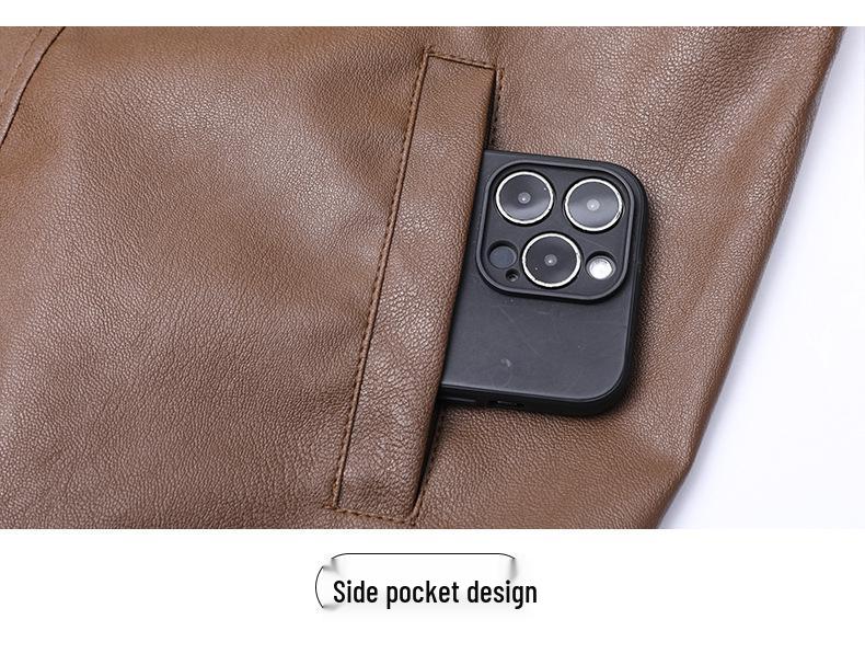 2025 Autumn Retro PU Leather Motorcycle Jacket: Trendy, Loose-Fit Men's Outerwear