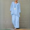 Women's Solid Vintage Pants Set Cotton Linen Casual Long Sleeve Loose Cotton Set