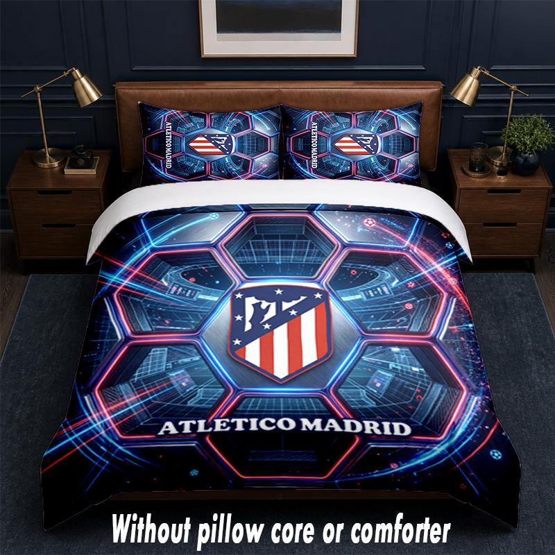 Set Biancheria da Letto Design Atletico Madrid 1 Copripiumino + 2 Federe Morbido Traspirante Biancheria da Letto per la Casa