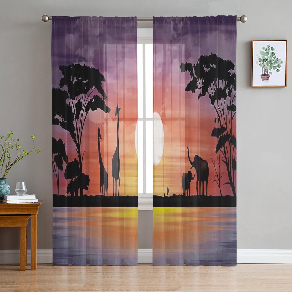 Animal Giraffe Probe Window Treatment Tulle Modern Sheer Curtains for Kitchen Living Room the Bedroom Curtains Decoration