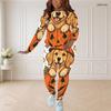 Women Plus Size Round Neck Long Sleeve Printed Highland Cow Fitted Two Piece Pants Set