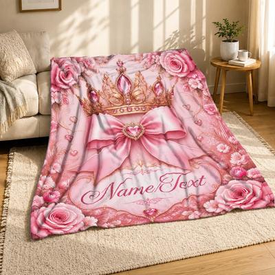 Princess Crown Bow Name Coral Fleece Blanket