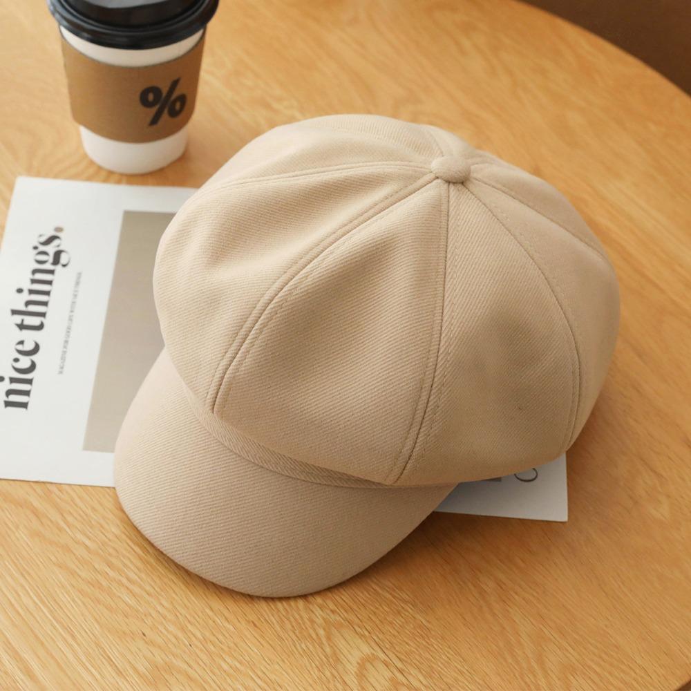 Solid Color Vintage Newsboy Cap Duck Tongue Painter Cap Casual Retro Berets Hat  Female
