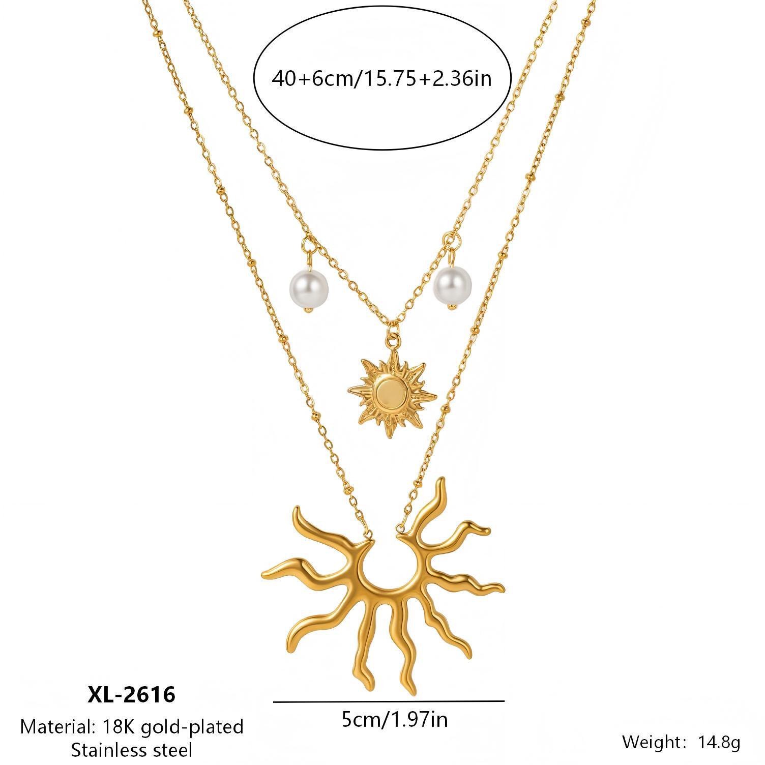 Cross-Border Gold Stainless Steel Sunflower Pendant Necklace - Double Layer, Stackable, Colorfast Clavicle Chain 18K Gold Clavicle Chain