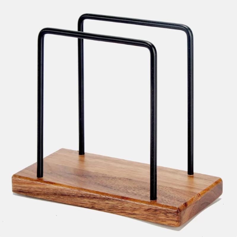 Solid Wood Base Desktop Tissue Rack Durable Stainless Steel Home Tabletop Sundries Organizer