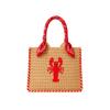 Handwoven Straw Tote Bag with Embroidered Fish Pattern and Wrapped Handles Suitable for Casual Everyday Use and Beach Outings