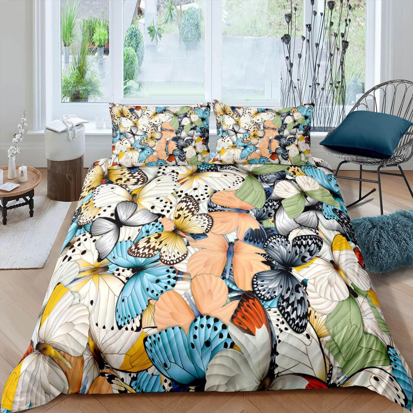 

Shabby chic retro butterfly bedding duvet cover boho chic dorm bedding full size adult duvet king queen twin, nursery toddler bedding 135x200cm