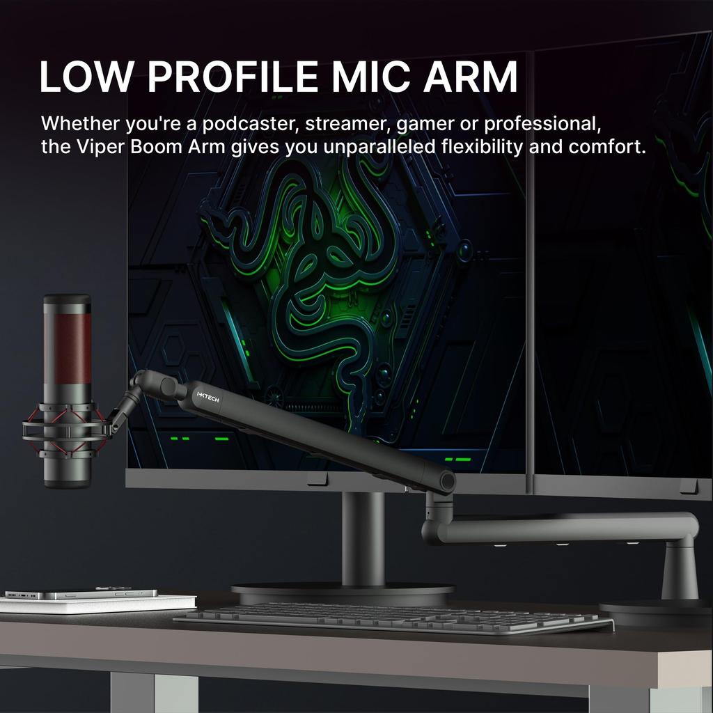 IXTECH Mikrofonbomarm, Lavprofil 360° Roterende Mikrofonbomarm, Justerbar Mikrofonarm med Avtakbar Stigerørskolonne og Innebygd Kabel