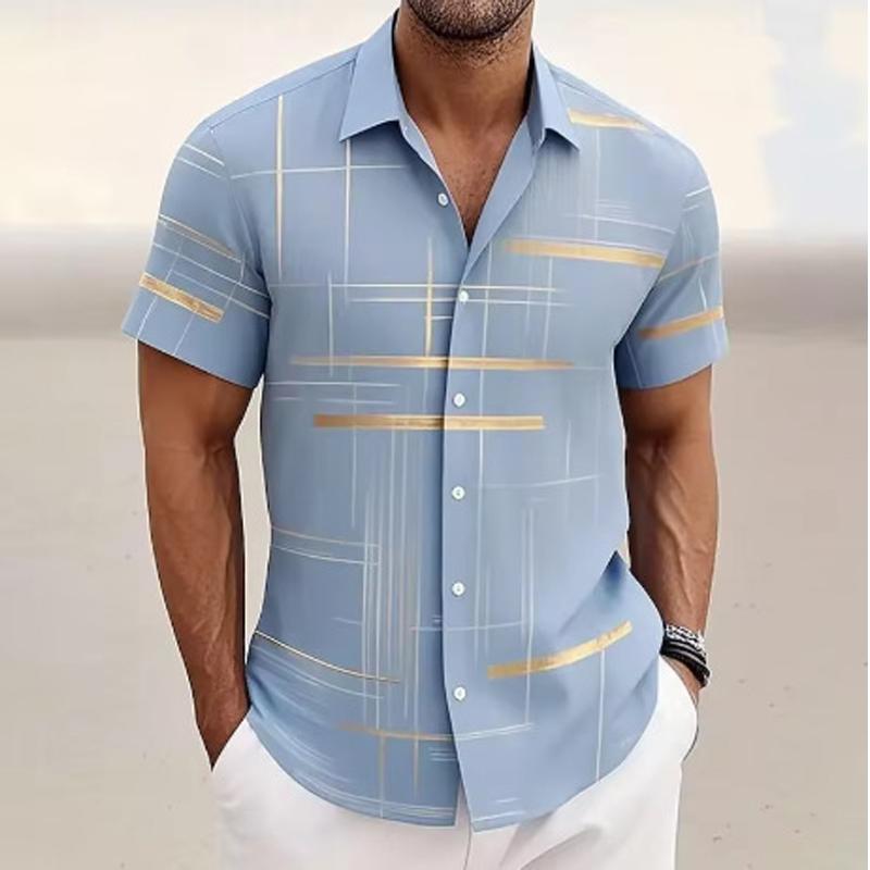 New Summer Men Clothes 3D Digital Print Stripe Casual Shirt Tops Men Short Sleeve Hawaii Beach Shirt