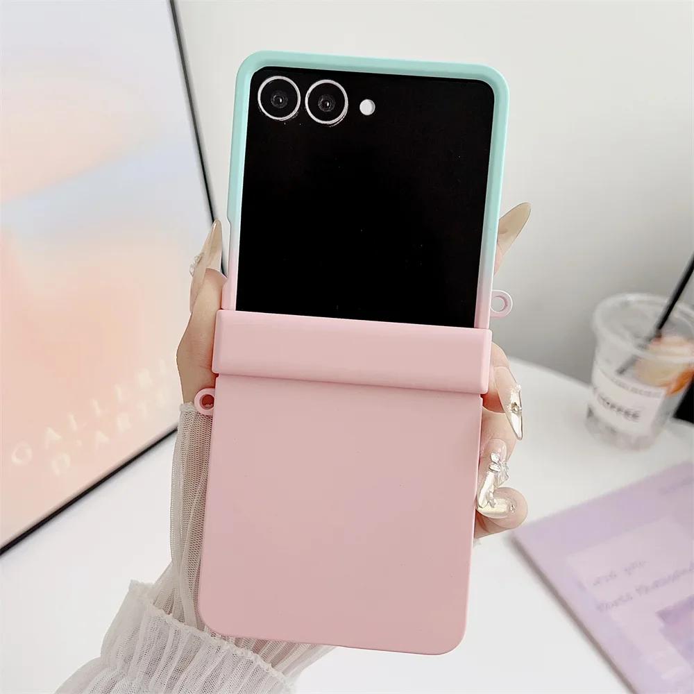 

Luxury Matte Color Collision Case for Samsung Galaxy Z Flip 7 6 5 4 3 Zflip7 Gradient Double Color Hard Hinge Protective Cover Galaxy Z Flip7 рожевий зелений колір