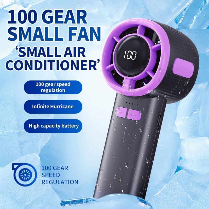 

Handheld mini fan 2000mAh portable desktop outdoor neck hanging 100 speed USB charging fan phone holder display screen белый