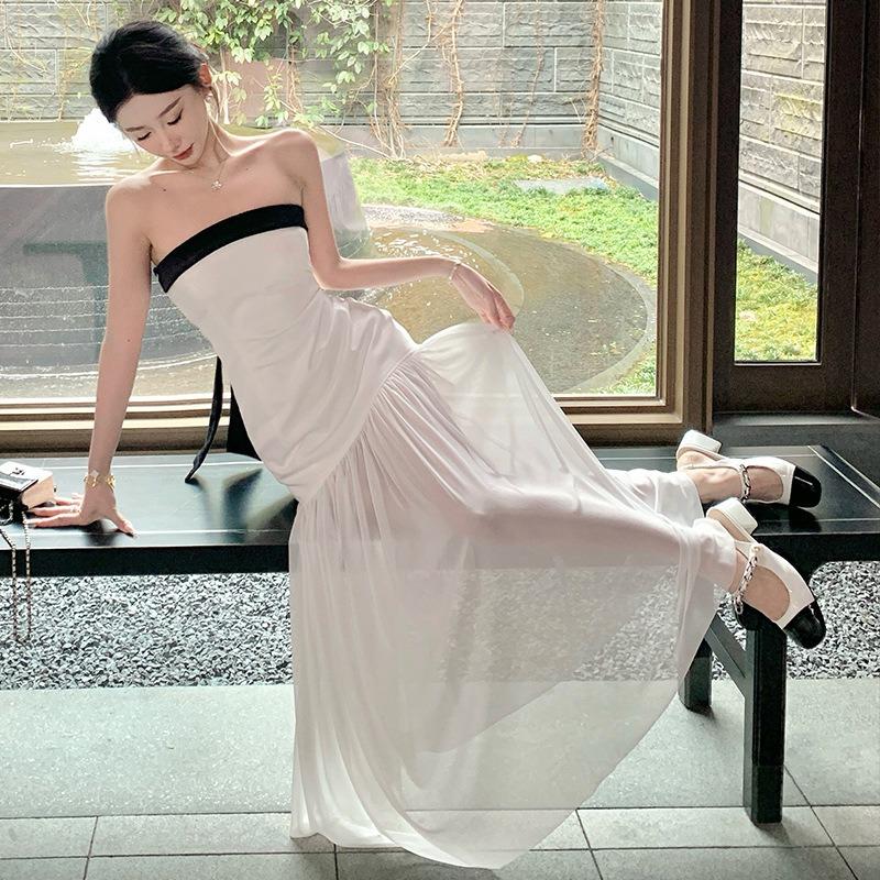 Neues Temperament Geburtstags kleid Ärmellos Tube Top Rock Weiblich Xia Xiaoxiang Trägerkleid Langer Rock