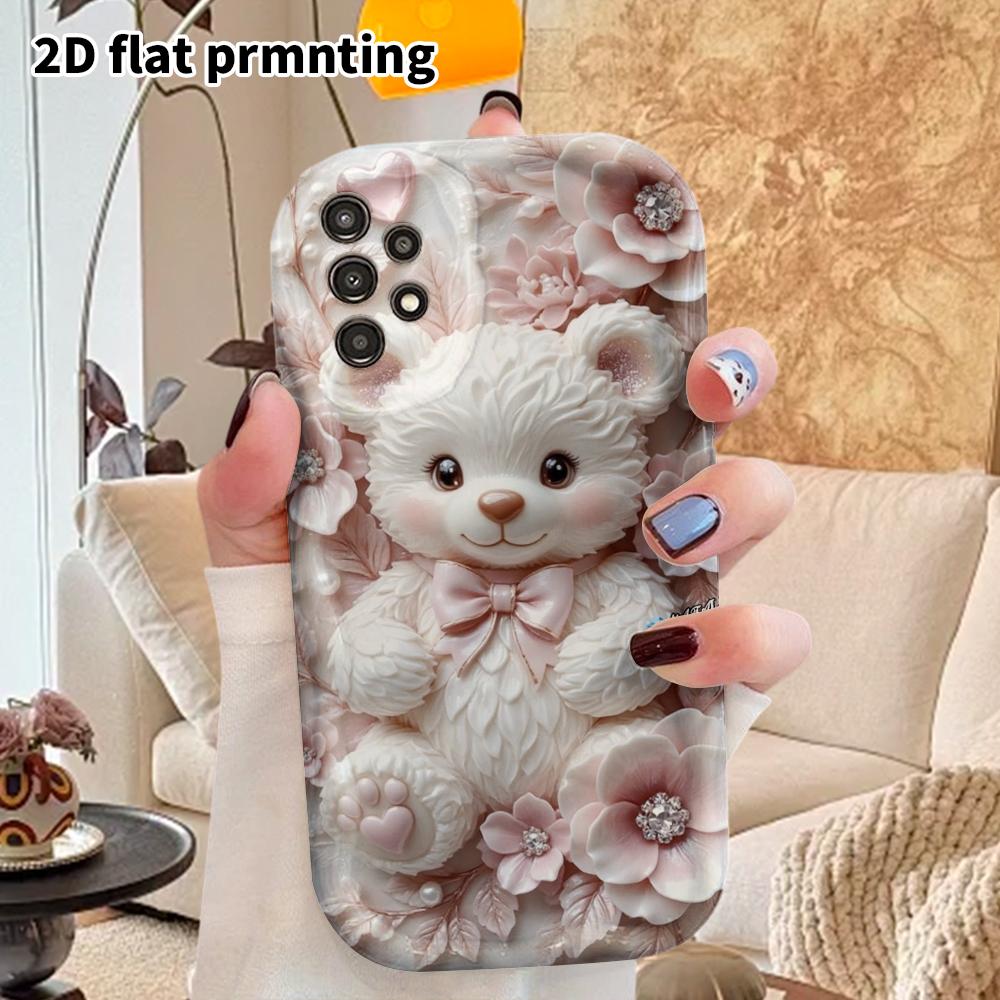 Phone Case: 2D Flat Samsung Galaxy A34 A35 M05 M06 S20 S22 S21 FE Plus 5G Protective Case, Couples Style, Embossed White Bear, Christmas and Halloween