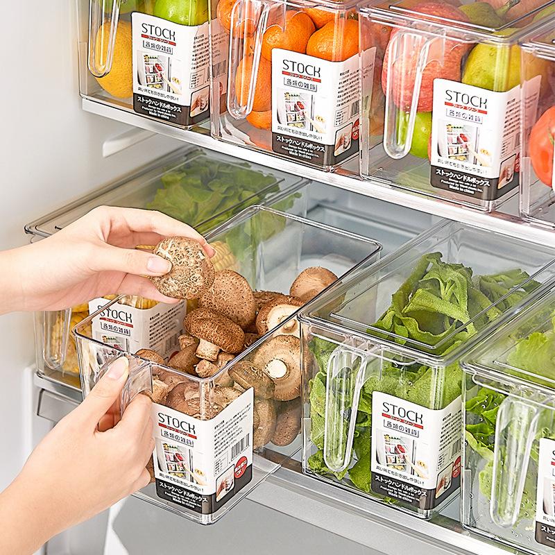 Vegetable Fruit Storage Container PET Plastic With Handle Easy Grip Lid Keep Fresh Fridge Kitchen Organizer