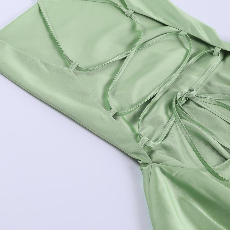 Summer New European and American Sexy Elegant Slim Sling Sling Satin Backless Strap A Swing Dress Women