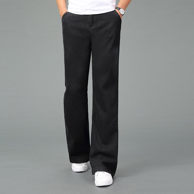 Pánské zimní zesílené teplé volné široké kalhoty Džínové kalhoty s mírným vyvýšením Pánské kalhoty do zvonu se středním pasem