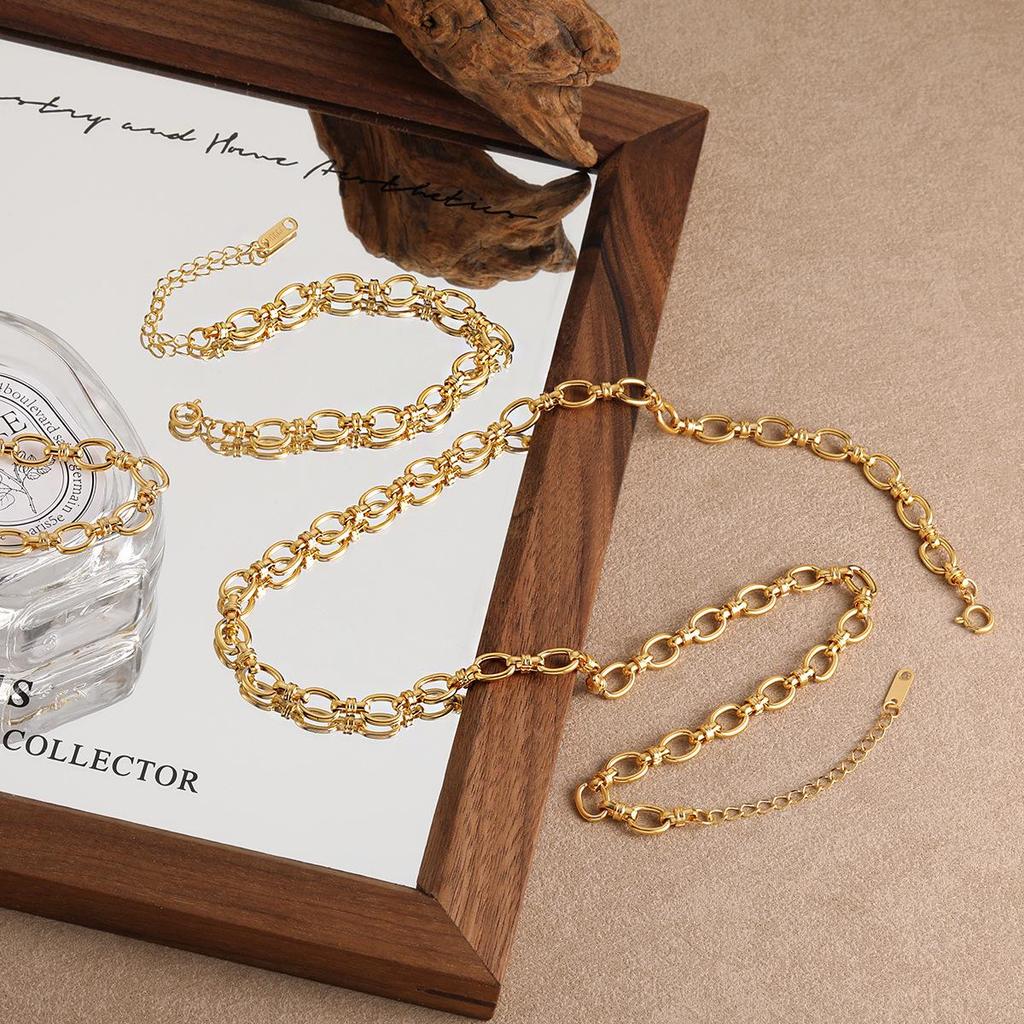 European & American Fashion: Cool Style Thick Chain Titanium Steel Bracelet Necklace, Women's High-End Light Luxury Jewelry