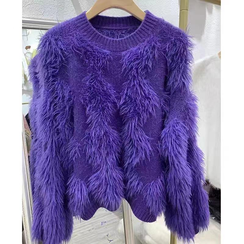 Premium Imitation Mink Soft Waxy Solid Color Pullover Sweater Women's Autumn and Winter New Models with Loose Warm Long-sleeved Knitted Sweater