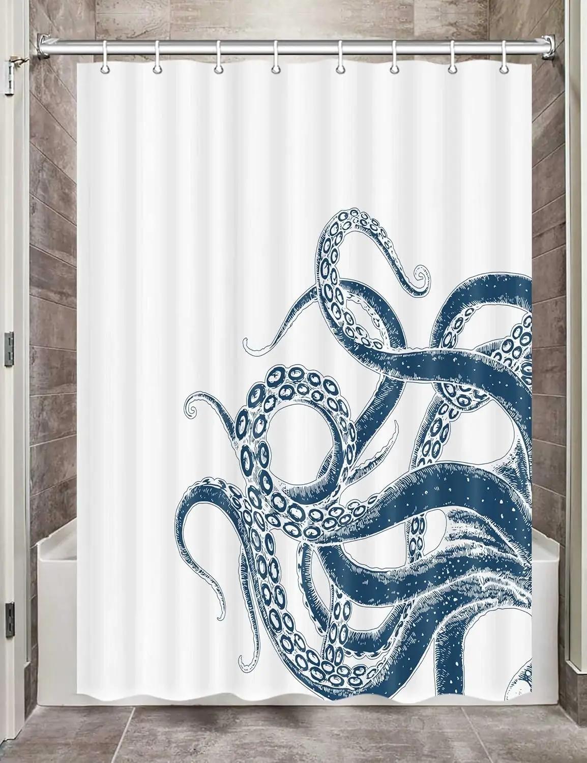 

Украшение осьминог занавеска для душа, забавная белая ткань занавеска для душа с морским монстром, аксессуары для украшения ванной комнаты 90X180CM