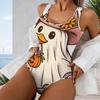 Women Plus Size Sleeveless U Neck Halloween Ghost Pumpkin Print One Piece Swimsuit
