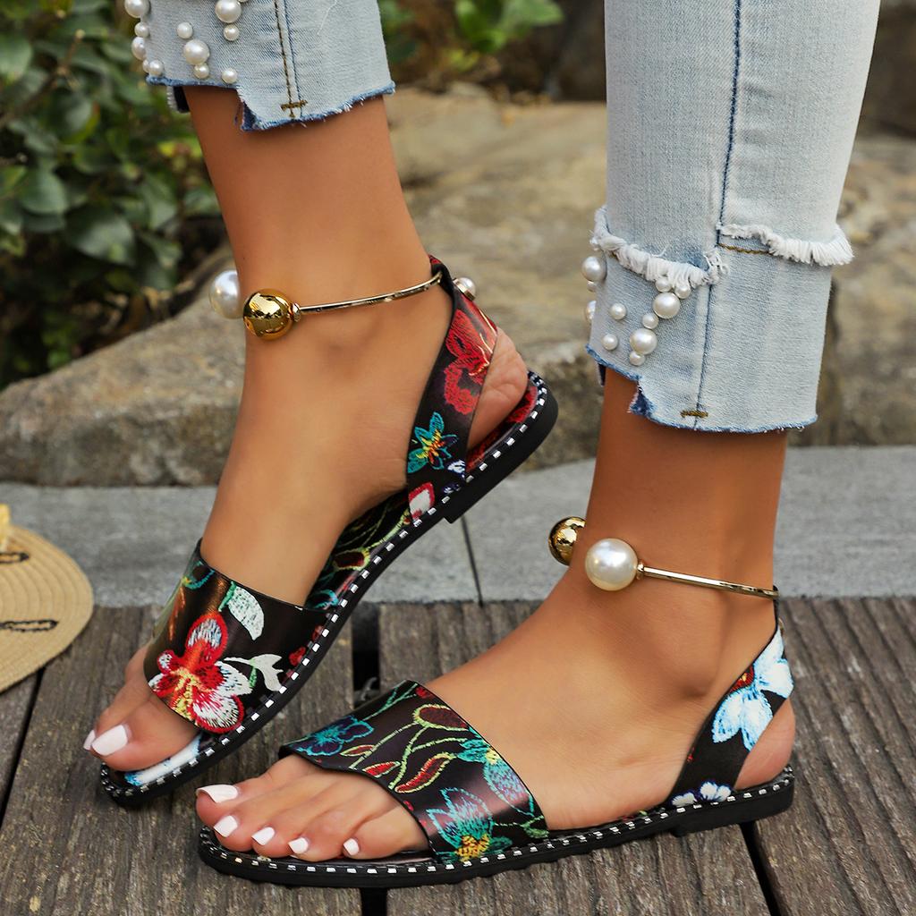 Fashion Women  Sandals New Summer Beaded Pearly Sandals Women Outdoor Flat Slippers Casual Slingback Shoes for Women Sandalias De Mujer