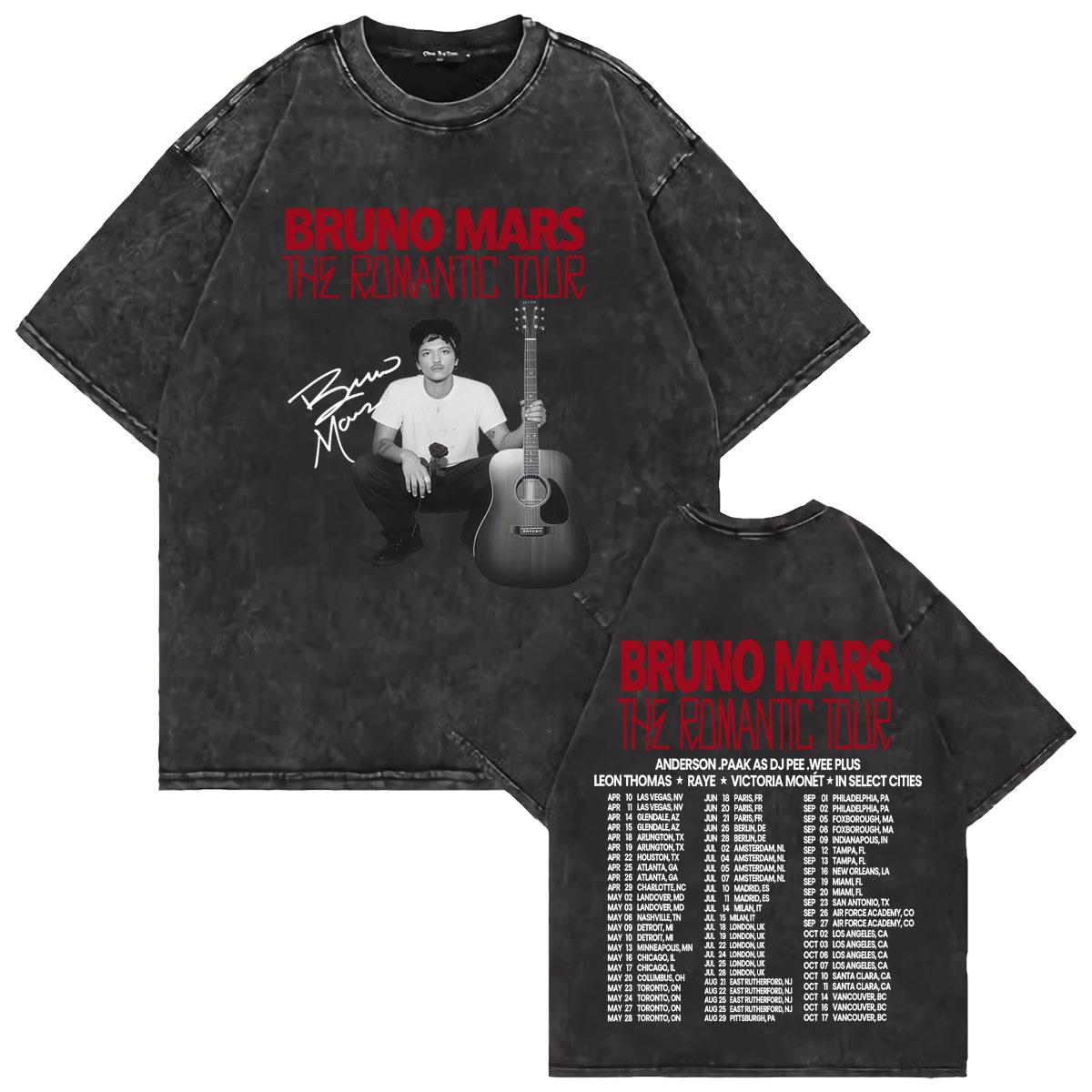 

Hip Hop Graphics The Romantic Tour Bruno Mars Vintage Washed Tshirt Man Woman Short Sleeve Oneck Singer Casual Shirt Unisex S