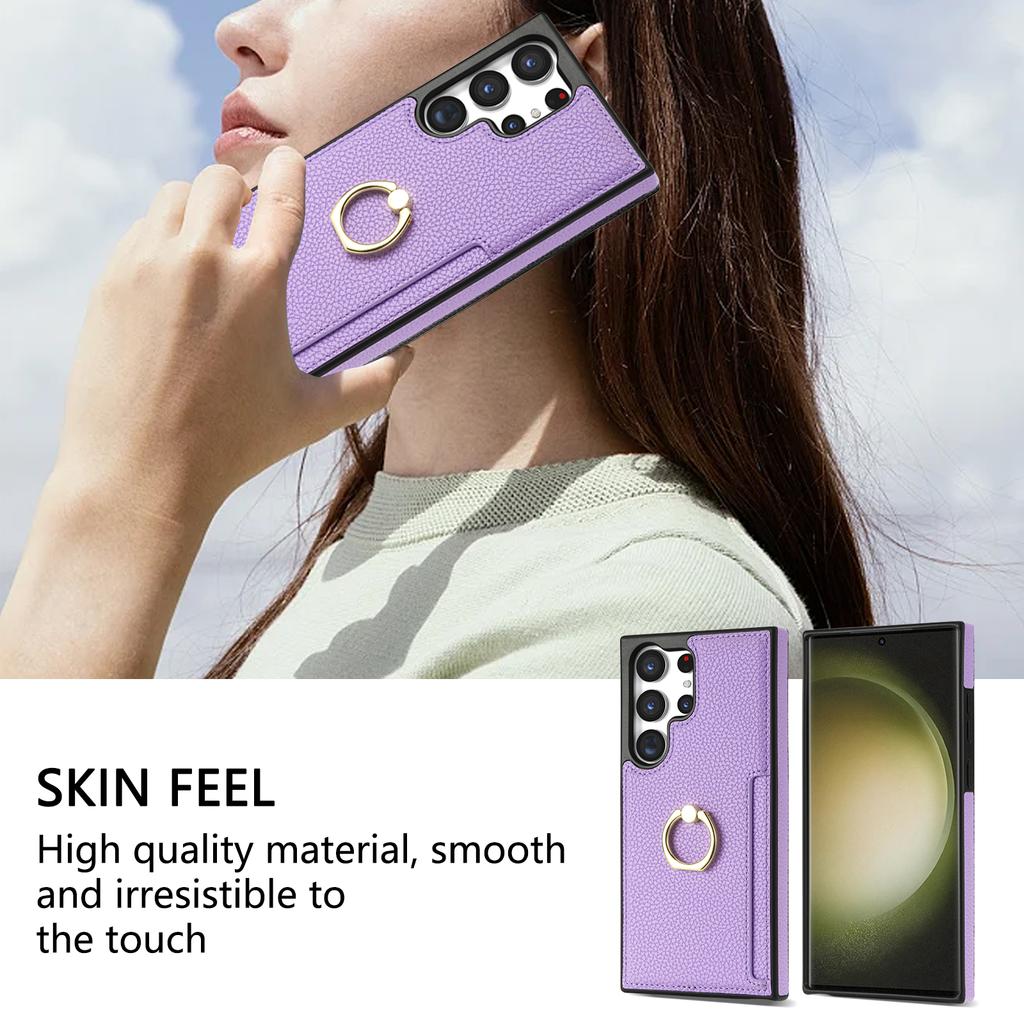 Leather Case For Samsung Galaxy S25 Edge S24 Ultra S23 Ultra S22 Plus S21 FE A54 A14 A53 A13 Ring Holder Cards Solt Phone Cover