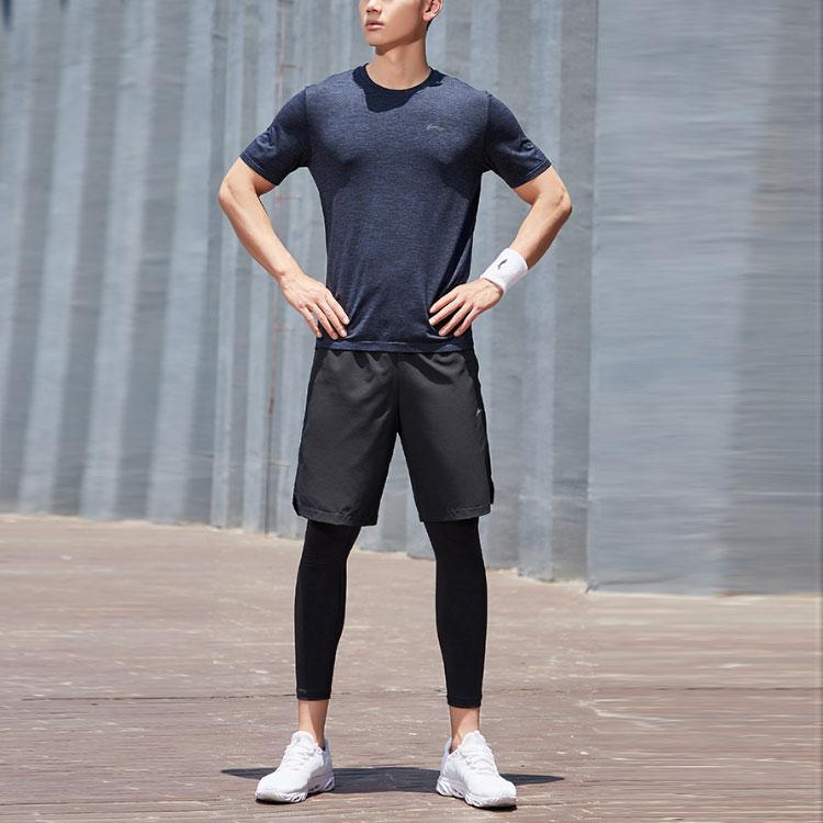 Li Ning Training Series Logo Pattern Round Neck Short Sleeve T-Shirt Men Tops Black ATSP095-2