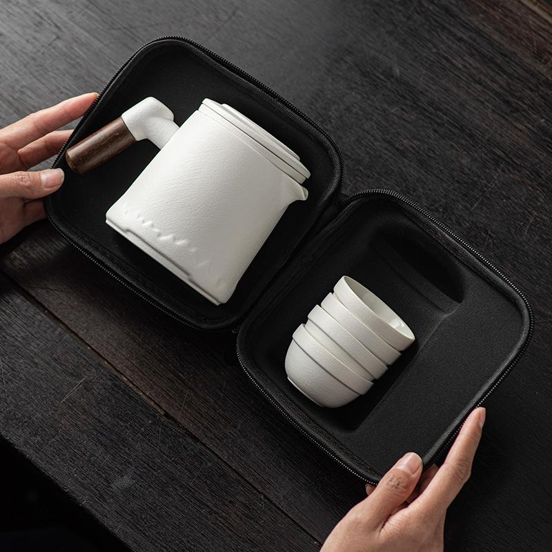 Coarse pottery travel tea set, simple mountain language business car express cup set, high-end souvenir