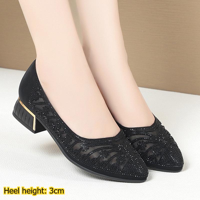 Damen High Heels, Modisch, Elegant und Zart, Neuer Frühling Stil, Einzelne Schuhe, Atmungsaktive Mesh-Aussparungen Damen Lederschuhe