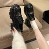 2025 Autumn British Small Leather Shoes Women's New Versatile Platform Heightening Loafers High-end Lace-up Medium Heel Single Shoes