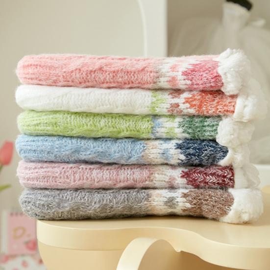 Knitted Slipper Socks Fluffy Winter Ankle Socks with Grips Non Indoor Warm Socks Slip Low Cut