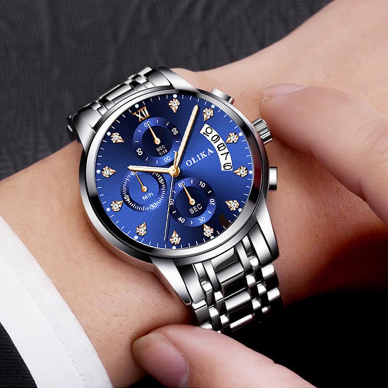New Top Brand Men's Waterproof Watch Multifunctional Chronograph with Luminous Stainless Steel Solid Steel Quartz Watch