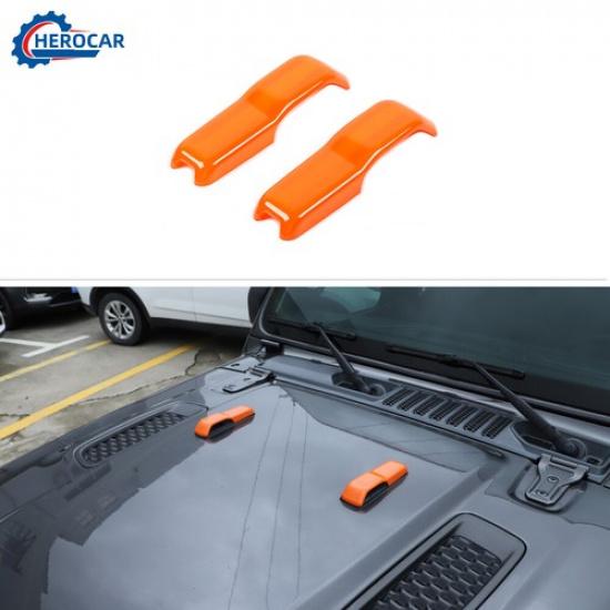 2xExterior Engine Hood Hinge Cover Trim Decor for Jeep Wrangler JL JT 18+Orange