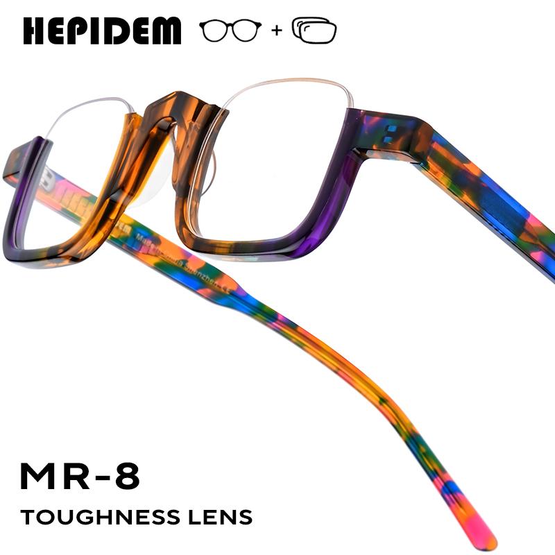 

HEPIDEM Прогрессивные очки по рецепту Фотохромные линзы для близорукости Очки Мужские Женские Ацетатные Квадратные Очки Single Version&1.61&Anti Blue Ray цветной печати леопарда