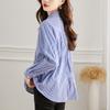 Asymmetric Pleated Blue Striped Blouse for Women Long Sleeve Autumn Design Niche Top Pure Cotton White Blouse