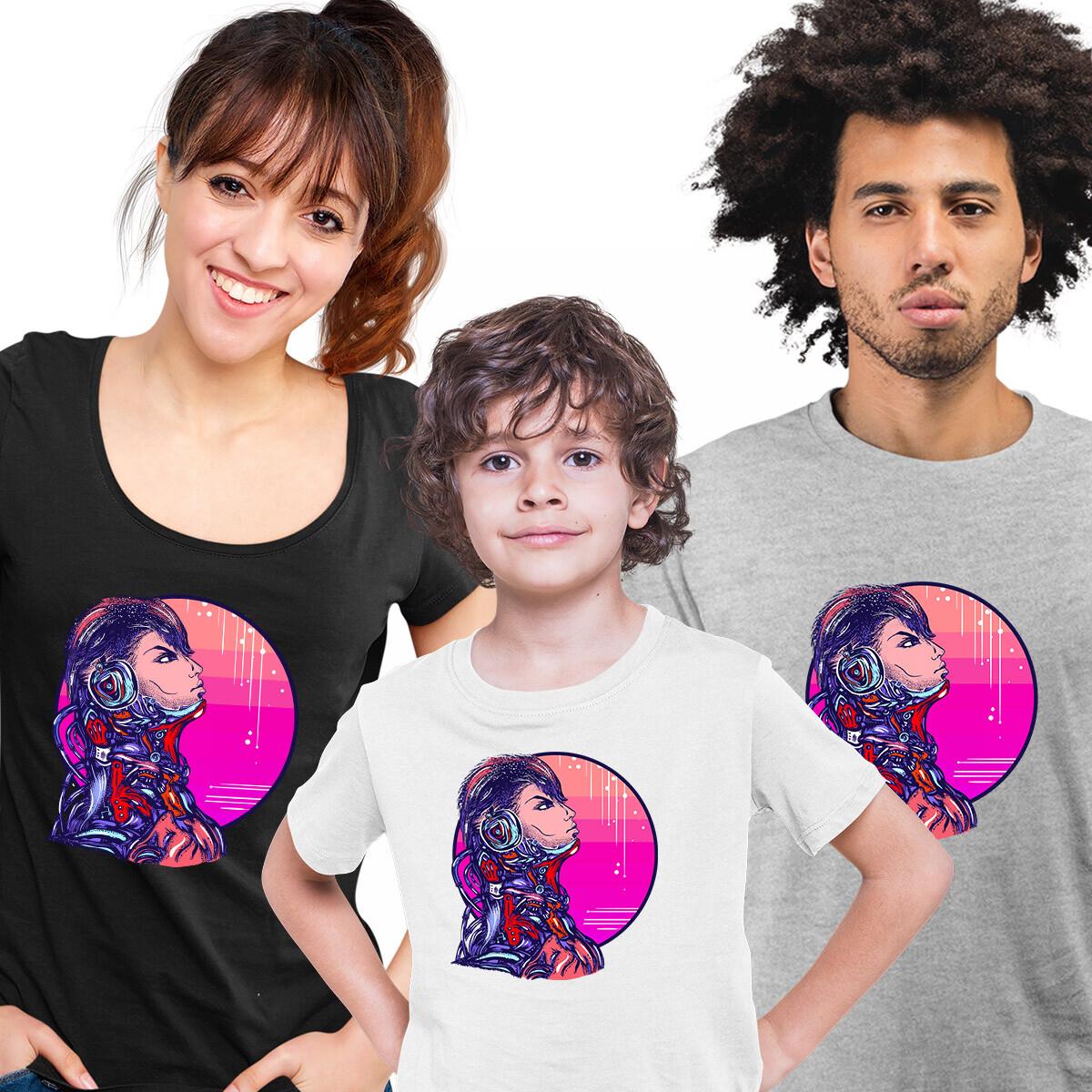 Future Colorful Robot With Headphones Cyberpunk Art Abstract Unisex T-Shirt Mens Womens Tees Top 2XL