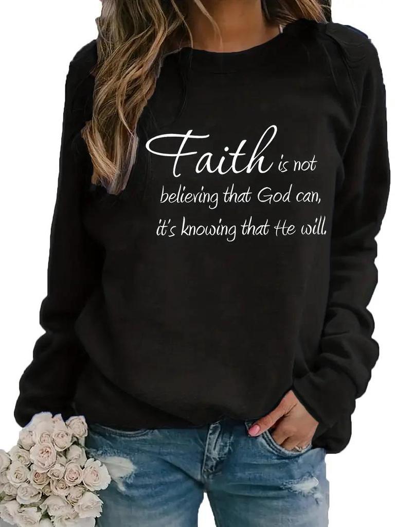Autumn/Winter Plus Size Letter Print Cotton Sweatshirt - European & American Style