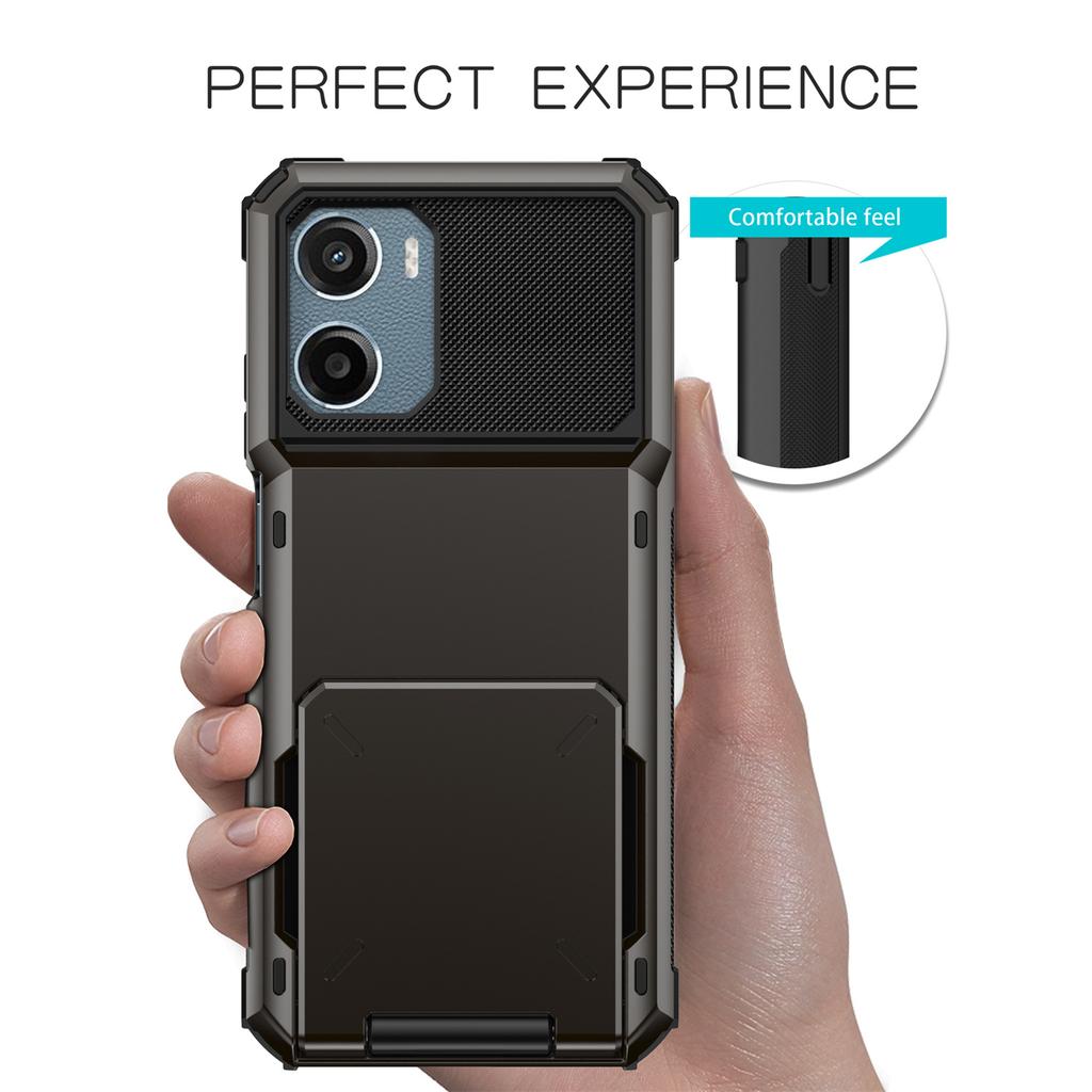 For Motorola Moto E15 4G Case PC+TPU Dual Layer Back Phone Cover with Card Holder