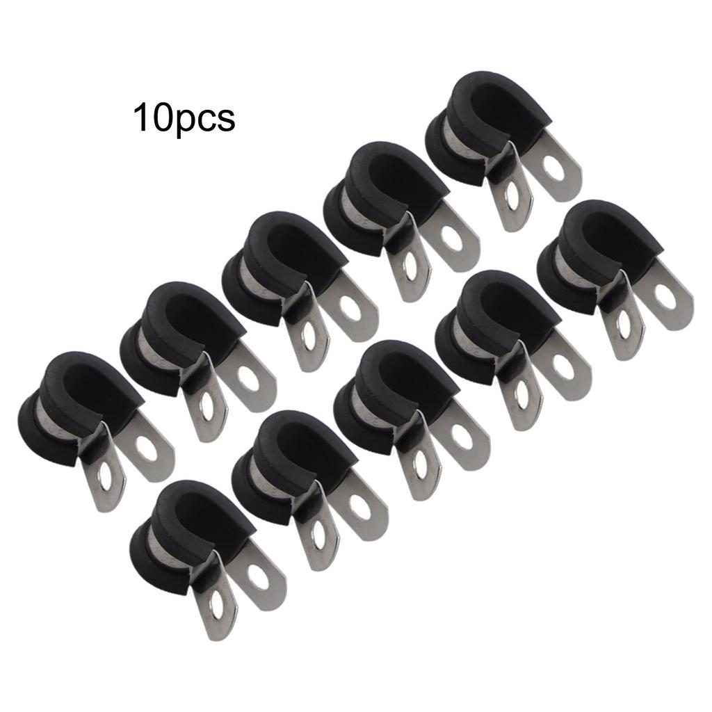 10pcs Stainless Steel Rubber Lined P Hose Pipe Clamps Cable Mounting Clips Wire